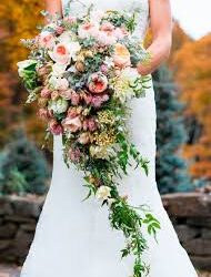 Bridal bouquet in waterfall